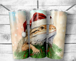 Bearded dragon in a Santa hat stainless steel tumbler