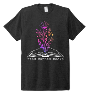 Read Banned Books rainbow flower t-shirt