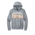 A heather gray pullover hoodie with a front graphic reading 'EASTSIDE RAMS FOOTBALL 2026' in white and orange, shown on a plain white background.