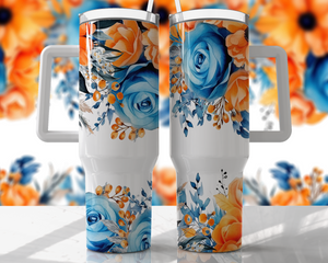 Orange and blue floral stainless steel large tumbler