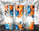 Orange and blue floral stainless steel skinny tumbler