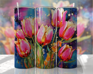 Gorgeous pink tulips floral stainless steel tumbler