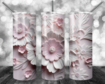 Pink and white 3D Flowers stainless steel tumbler