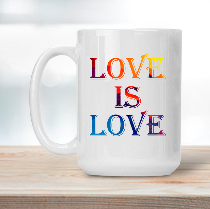 Love is Love mug with rainbow art