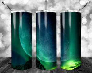 Northern lights & the moon stainless steel tumbler