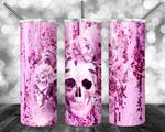 Pink floral skull stainless steel tumbler